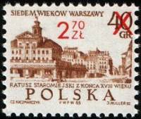 (1972-057) Марка Польша "Старая ратуша"  Надпечатка 2,7 ZL  700-летие Варшавы (Стандартный выпуск) I